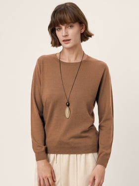 100% Extra-Fine Merino Wool Essential Crew Neck Knit Sweater BRIDGET - Cocoa Brown / XXL