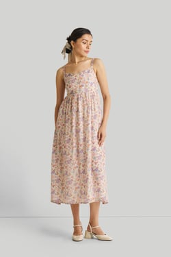 Strappy Gathered Floral Midi Dress - Remixed Wildflowers / L
