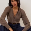 Brown Wool Blend Crochet Trim Elodie Cardigan