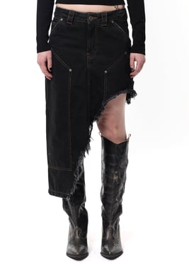 Asymmetrical Denim Workwear Skirt - 29