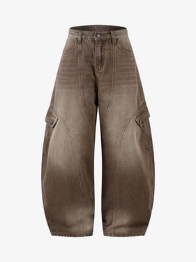 Vintage Washed Workwear Barrel Jeans - 2593 - Brown / XXL