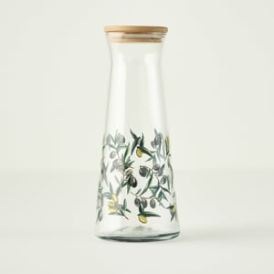 Olive Design Glass Carafe with Wooden Lid