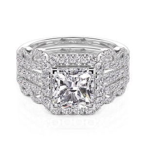 Jeulia Flower Leaf Halo Square Asscher Cut Engagement Ring Set