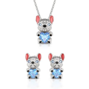 Jeulia Hug Me "Smart French Bulldog" Heart Cut Sterling Silver Jewelry Set