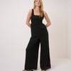 Black Linen-Blend Cora Jumpsuit