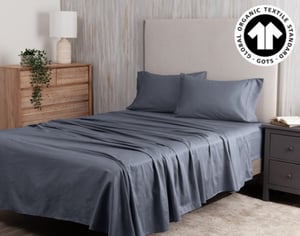 QE Home 300TC Organic Cotton Sheet Set in Waterway, GOTS Certified, Blue, King