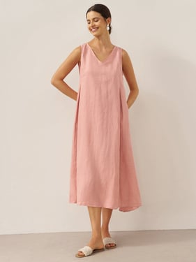 100% Linen Sleeveless A-Line Maxi Dress TARA - Misty Rose / XXL
