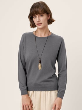100% Extra-Fine Merino Wool Essential Crew Neck Knit Sweater BRIDGET - Slate Gray / XXL