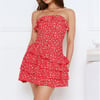 Romantic Florals Strapless Mini Dress Red