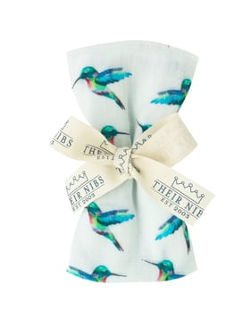 Face Cloth Hummingbird Print - White