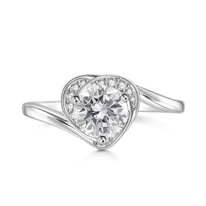 Jeulia Curly Heart Engagement Ring Bypass Round Cut Sterling Silver