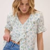 White Floral Ruffle Trim Top