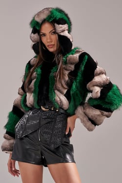 AKIRA Supernova Paneled Faux Fur In Green | Black | Size Small