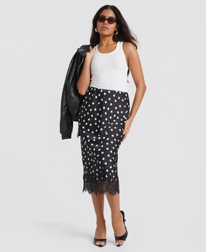 Black & White Polka Dot Lace Mix Skirt - 20