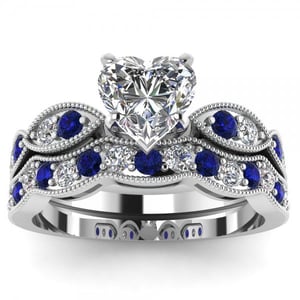 Jeulia Milgrain Heart Cut Sterling Silver Ring Set