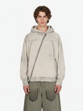 Retro Asymmetric Zip Up Deconstructed Hoodie - Apricot / XL
