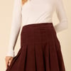 Brown Cord Pleated Mini Skirt