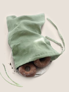 100% Linen Solid-Color Drawstring Storage Bag - Leaf Green / One Size