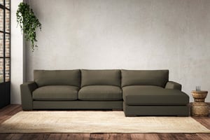 nkuku Guddu Large Right Hand Chaise Sofa | Make To Order | Recycled Cotton Moss | No Colour