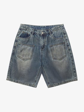 Thesupermade American Street Style Washed Distressed Shorts - Blue / 2XL