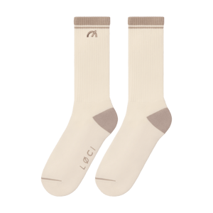 Stripe Cushioned Crew Socks - S-M / Natural/Mushroom