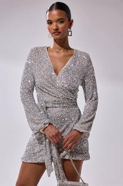 AKIRA Loretta Sequin Wrap Mini Dress | Size 1X