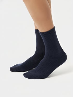 Unisex Cashmere Rib Knit Bed Socks - 43-45 / navy blazer / AK95-1574/0000