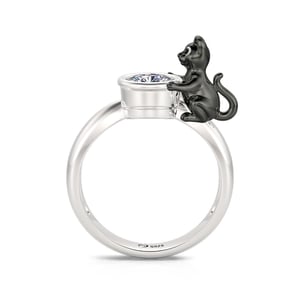 Jeulia Hug Me "Death Witness" Black Cat Round Cut Sterling Silver Ring
