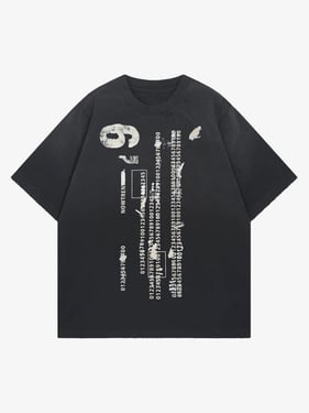 Distressed Digital Print T-shirt - Black / 2XL