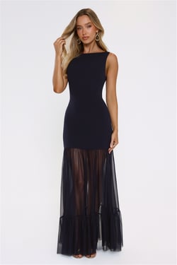 Sultry Mesh Tie Back Cutout Maxi Dress Navy