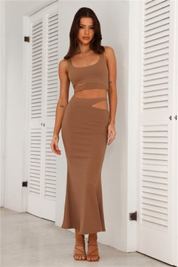 Where Did You Go Ribbed Maxi Skirt Chocolate