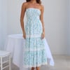 Under Palm Trees Strapless Midi Dress Blue