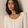 White Scoop Neck Pointelle Cardigan