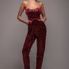 Goddiva Sequin & Velvet Corset Romper - Wine