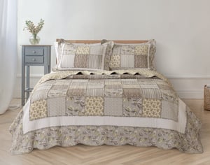 QE Home Meridith Cotton Quilt Set, Patchwork, Grey, Twin