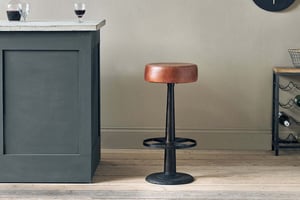nkuku Narwana Leather Round Stool | Seating | One Size | Chocolate Brown