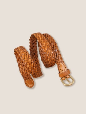 Premium Cowhide Retro Hand-Woven Belt With Alloy Buckle - Brown / One Size