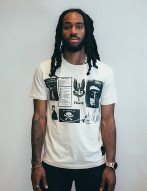 T-Shirt with Printed Patches in Ecru
