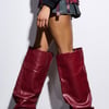 AKIRA Azalea Wang Teuila Wedge Ruched Boot | Burgundy | Size 7.5