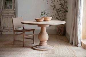 nkuku Laya Round Carved Mango Wood Table | Tables | Small | Natural