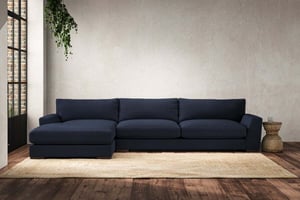 nkuku Guddu Left Hand Chaise Sofa | Make To Order | Grand | Brera Linen Indigo