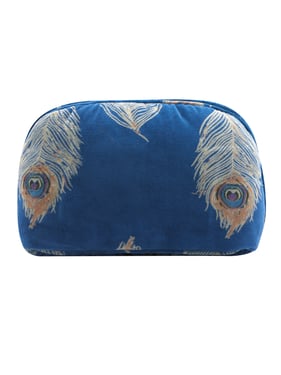 Velvet Half Moon Cosmetic Bag Navy Gold Peacock Feather - Navy