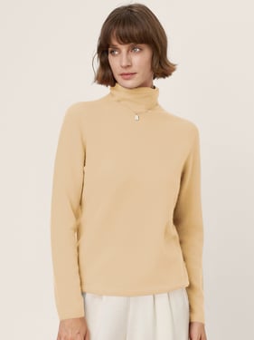 Premium Cashmere Blend Hand-Finished Seamless Turtleneck Knit Top TOVE - Khaki / XXL