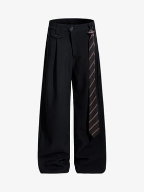 Tie Detail Relaxed Fit Draped Suit Pants - Black / XXL