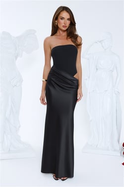 Elevated Simplicity Strapless Satin Maxi Dress Black