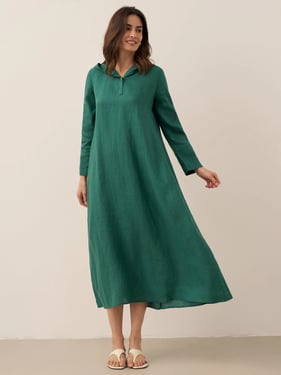 100% Linen Hooded Pullover Maxi Dress REBECCA - Verdant Green / XXL