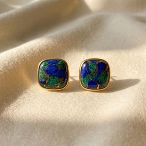 18ct Gold Vermeil Plated Azurite And Malachite Gemstone Stud Earrings