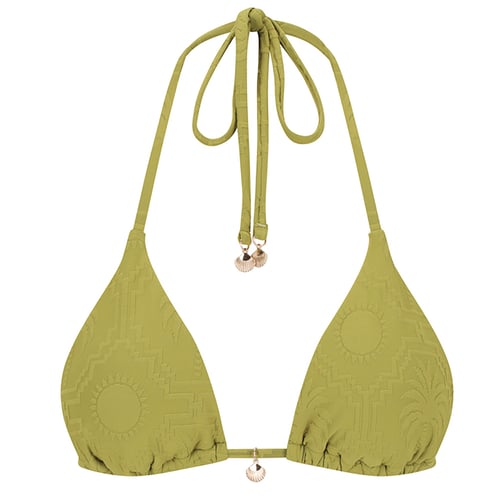 Triangle Bikini Top-Embossed Geo Palms Olive