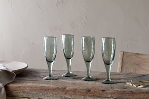 nkuku Yala Hammered Champagne Glass Set Of 4 | Glassware | Sage Green