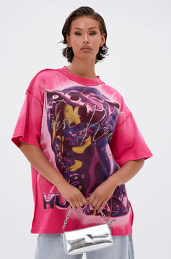 AKIRA Post Human Oversized Graphic T-Shirt | Pink | Size 1X